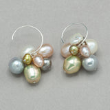 Pastel Freshwater Pearl Cluster Earrings Sterling Silver