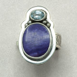 Tabra Simple Charoite and Blue Topaz Ring