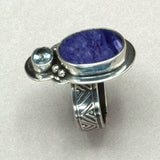 Tabra Simple Charoite and Blue Topaz Ring