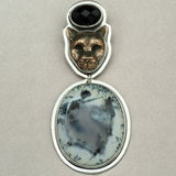 Tabra Bronze Jaguar and Dendritic Agate Pendant